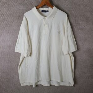 Polo Ralph Lauren Shirt Mens 4XB Big Cream White Pique Cotton Short Sleeve Polo